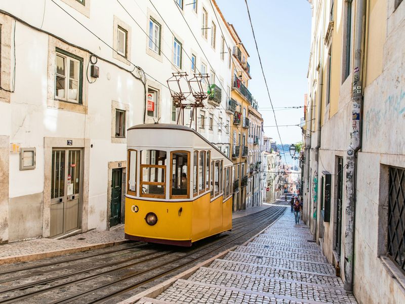 Famous yellow cablecar in Lisbon: Elevador da Bica