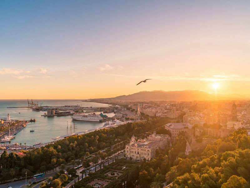 The sunset from Gibralfaro Castle in Malaga Spain